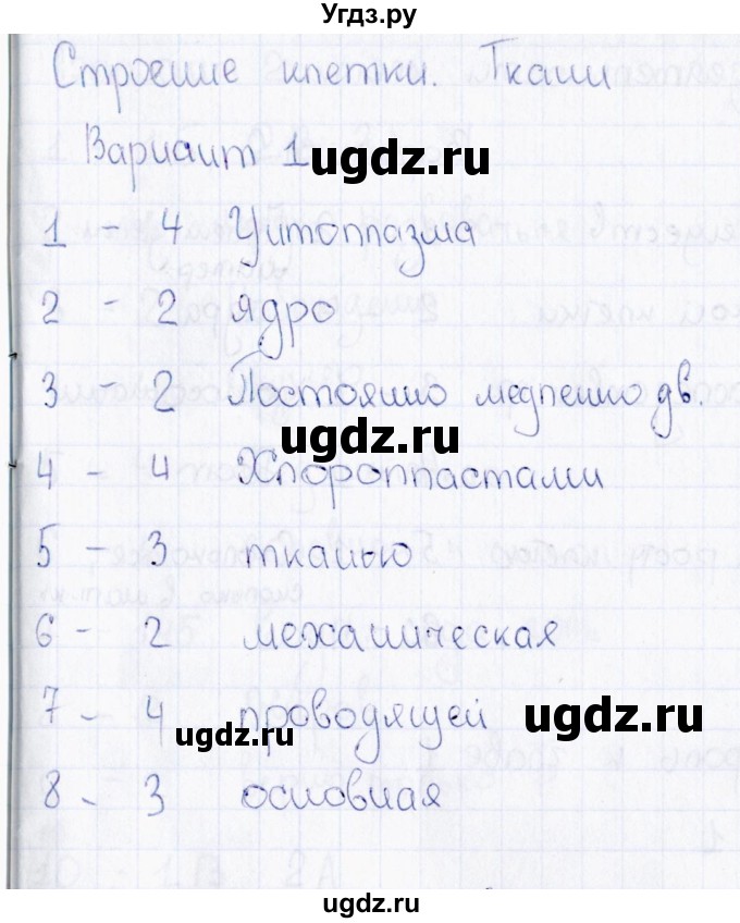 ГДЗ (Решебник) по биологии 5 класс (тесты) Н. А. Богданов / Строительные клетки. Ткани (вариант) / 1