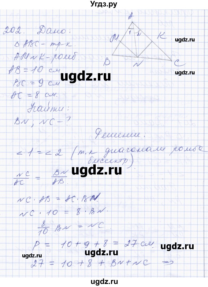 ГДЗ (Решебник) по геометрии 8 класс Солтан Г.Н. / задача / 202