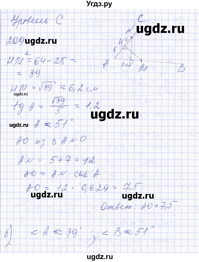 ГДЗ (Решебник) по геометрии 8 класс Солтан Г.Н. / задача / 209