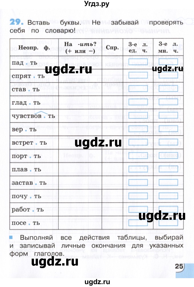 ГДЗ (Учебник) по русскому языку 4 класс (тетрадь для самостоятельной работы) Т.В. Корешкова / часть 2 (упражнение) / 29