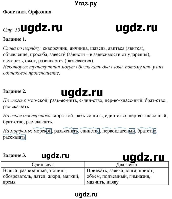 ГДЗ (Решебник) по русскому языку 6 класс (рабочая тетрадь) Фокина О.А. / часть 1. страница / 10