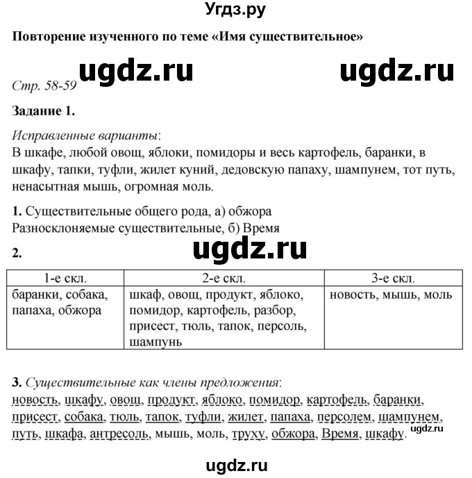 ГДЗ (Решебник) по русскому языку 6 класс (рабочая тетрадь) Фокина О.А. / часть 1. страница / 58