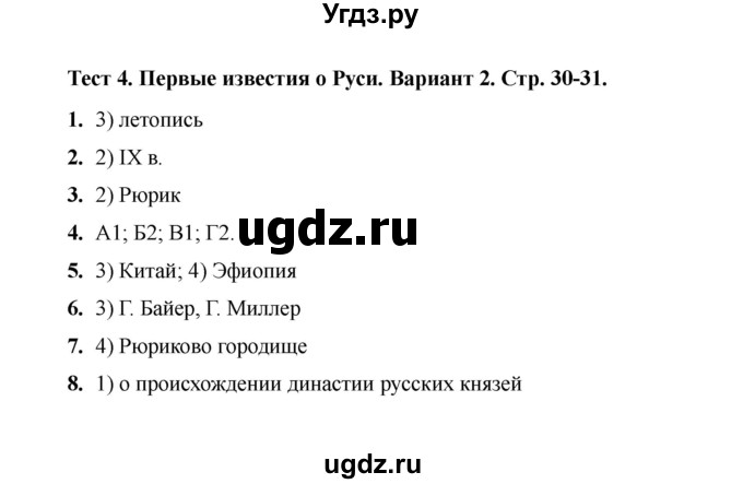 ГДЗ (Решебник 2020) по истории 6 класс (тесты) С. Е. Воробьева / тест 4 / Вариант 2