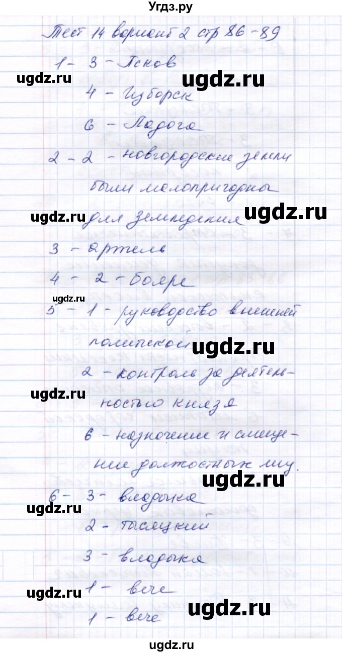 ГДЗ (Решебник 2017) по истории 6 класс (тесты) С. Е. Воробьева / тест 14 / Вариант 2