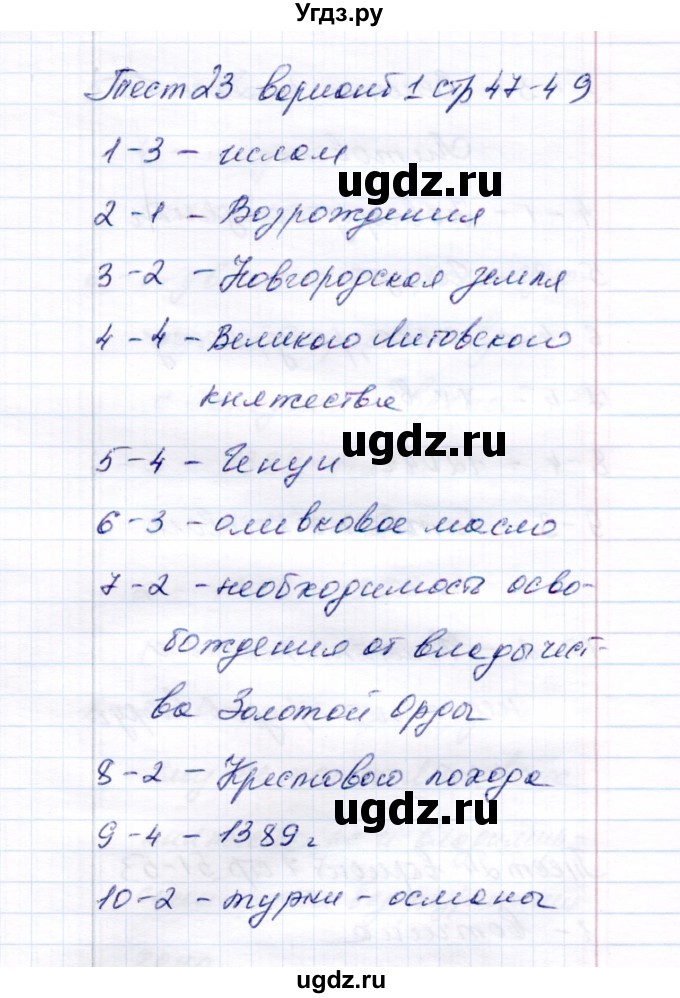 ГДЗ (Решебник 2017) по истории 6 класс (тесты) С. Е. Воробьева / тест 23 / Вариант 1