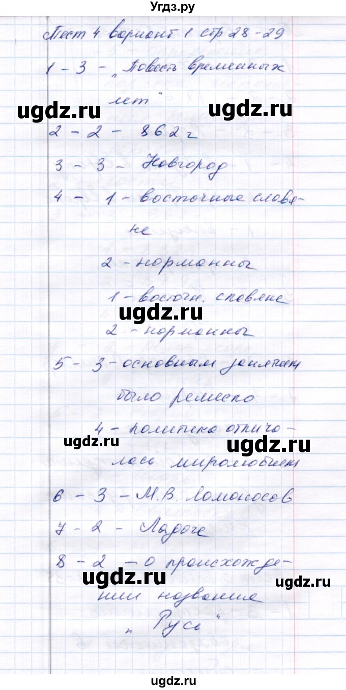 ГДЗ (Решебник 2017) по истории 6 класс (тесты) С. Е. Воробьева / тест 4 / Вариант 1