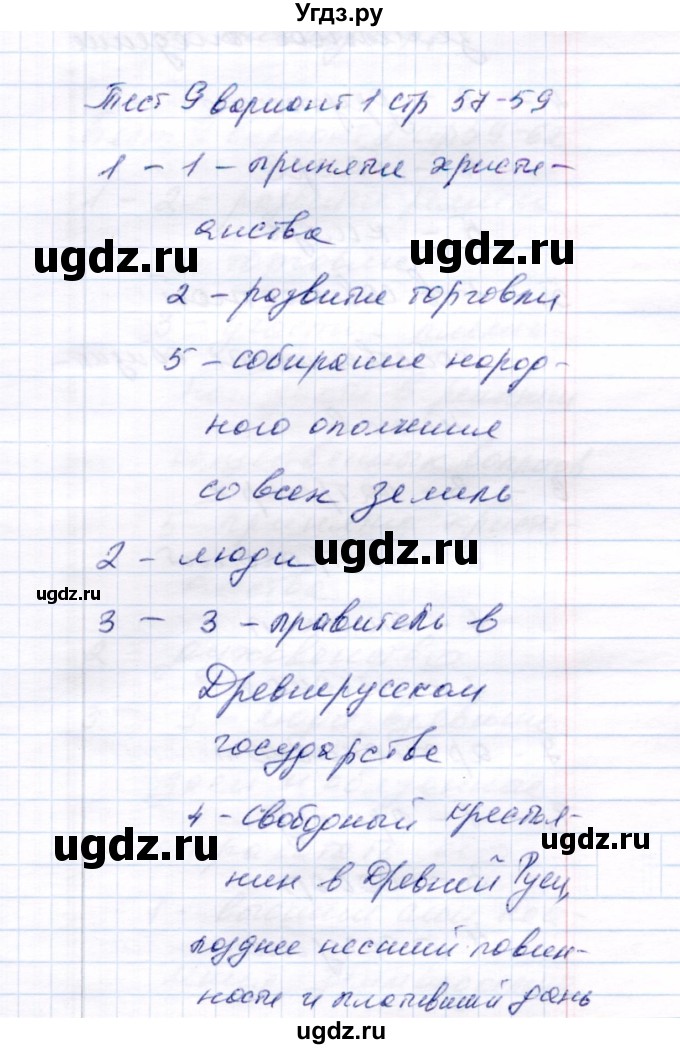 ГДЗ (Решебник 2017) по истории 6 класс (тесты) С. Е. Воробьева / тест 9 / Вариант 1