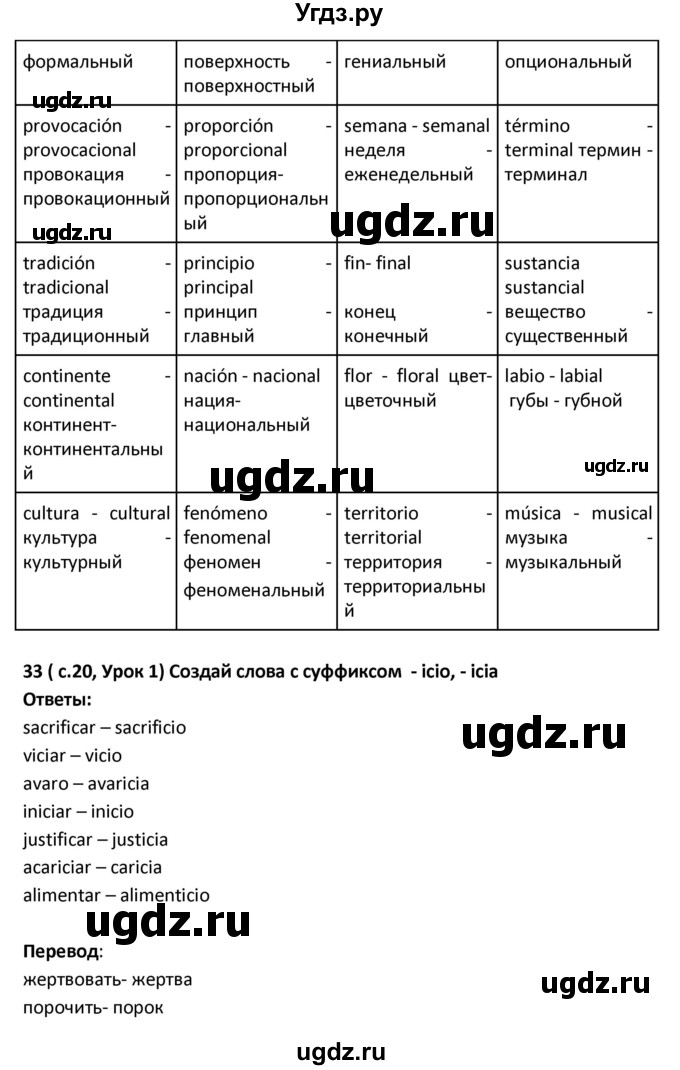 ГДЗ (Решебник) по испанскому языку 9 класс Гриневич Е.К. / страница / 20(продолжение 3)