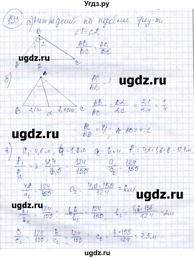 ГДЗ (Решебник) по геометрии 9 класс Солтан Г.Н. / задача / 193