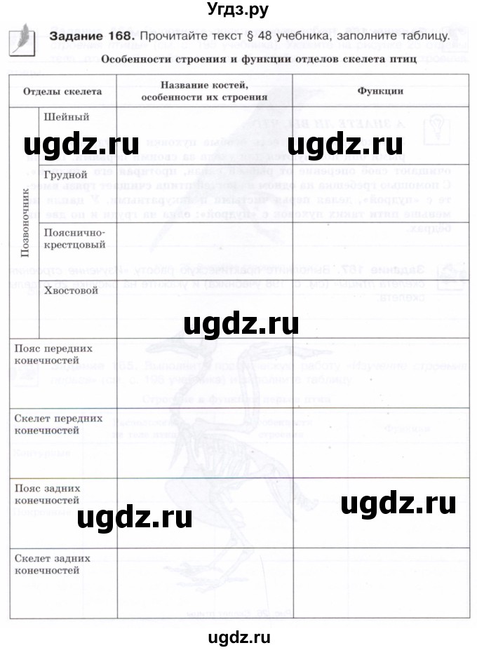 ГДЗ (Тетрадь) по биологии 7 класс (рабочая тетрадь Животные) Суматохин С.В. / задание / 168