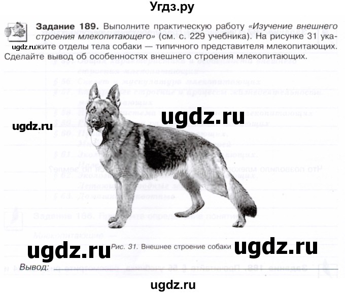 ГДЗ (Тетрадь) по биологии 7 класс (рабочая тетрадь Животные) Суматохин С.В. / задание / 189