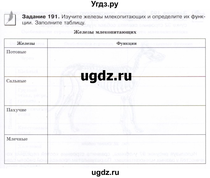 ГДЗ (Тетрадь) по биологии 7 класс (рабочая тетрадь Животные) Суматохин С.В. / задание / 191