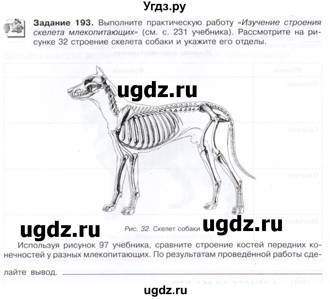 ГДЗ (Тетрадь) по биологии 7 класс (рабочая тетрадь Животные) Суматохин С.В. / задание / 193