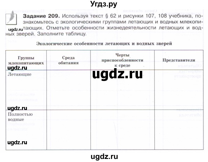 ГДЗ (Тетрадь) по биологии 7 класс (рабочая тетрадь Животные) Суматохин С.В. / задание / 209