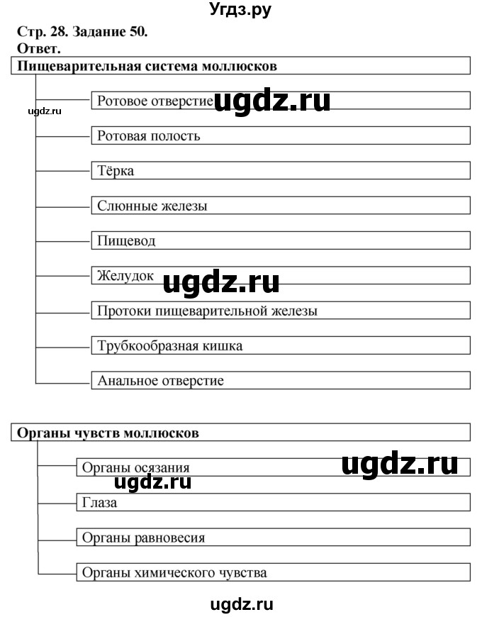 ГДЗ (Решебник) по биологии 7 класс (рабочая тетрадь Животные) Суматохин С.В. / задание / 50