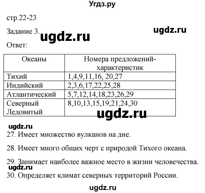 ГДЗ (Решебник) по географии 7 класс (рабочая тетрадь Материки и океаны) Баринова И.И. / страница / 22-23(продолжение 3)