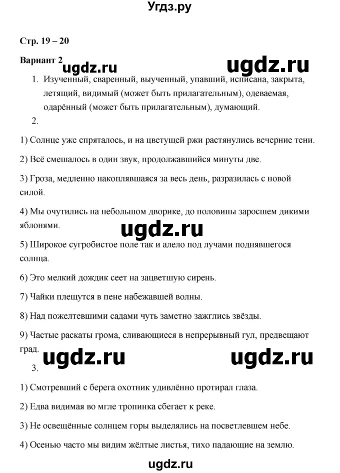 ГДЗ (Решебник) по русскому языку 7 класс (зачётные работы) Л.А. Аксенова / страница / 19-20 Работа 1 (Вариант 2)