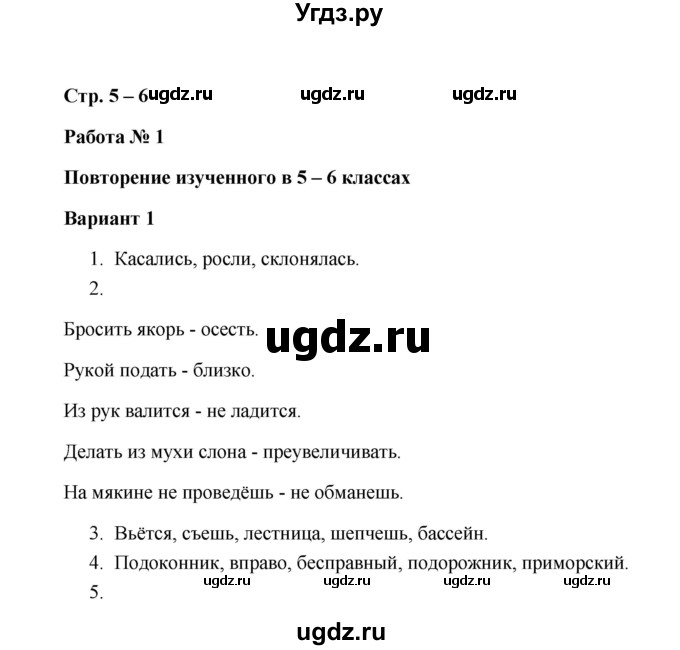 ГДЗ (Решебник) по русскому языку 7 класс (зачётные работы) Л.А. Аксенова / страница / 5-6 Работа 1 (Вариант 1)