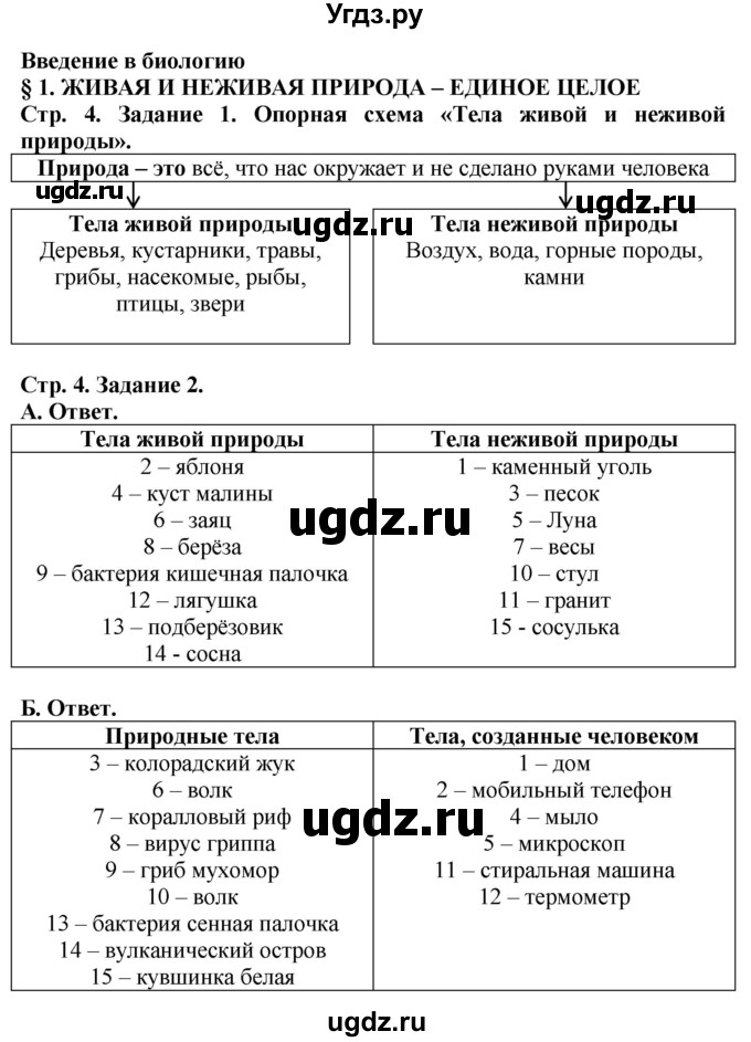 ГДЗ (Решебник) по биологии 5 класс (рабочая тетрадь) Пасечник В.В. / страница / 4