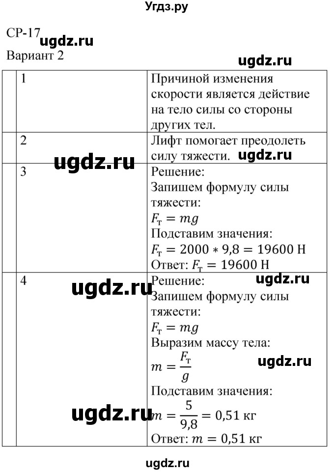 ГДЗ (Решебник) по физике 7 класс (контрольные и самостоятельные работы) О. И. Громцева / самостоятельная работа / работа 17 (вариант) / 2