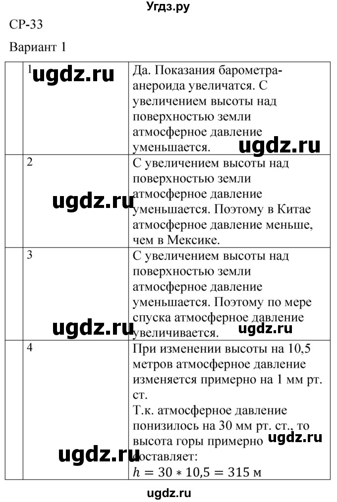 ГДЗ (Решебник) по физике 7 класс (контрольные и самостоятельные работы) О. И. Громцева / самостоятельная работа / работа 33 (вариант) / 1