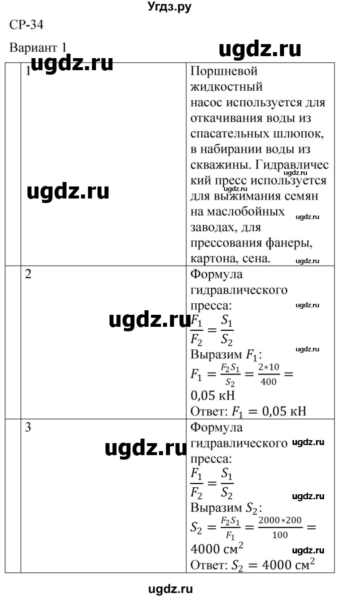 ГДЗ (Решебник) по физике 7 класс (контрольные и самостоятельные работы) О. И. Громцева / самостоятельная работа / работа 34 (вариант) / 1