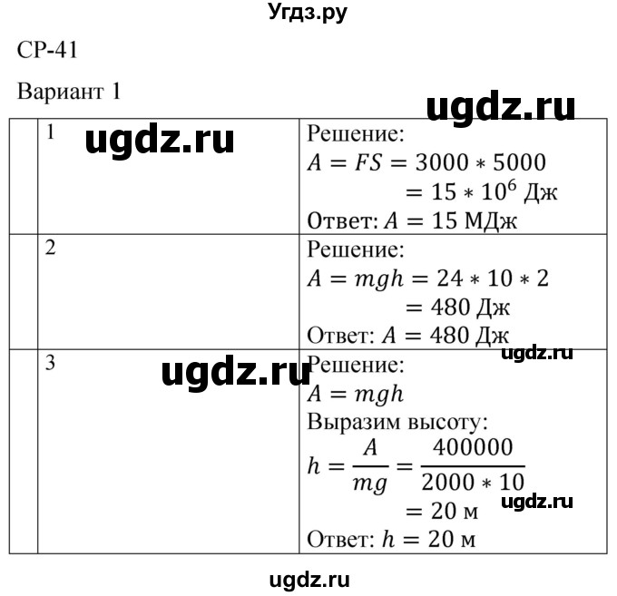 ГДЗ (Решебник) по физике 7 класс (контрольные и самостоятельные работы) О. И. Громцева / самостоятельная работа / работа 41 (вариант) / 1