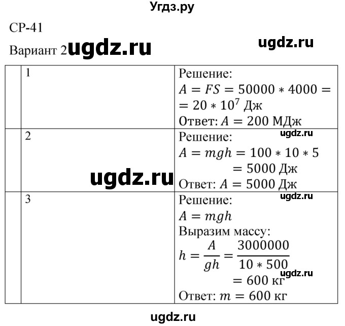 ГДЗ (Решебник) по физике 7 класс (контрольные и самостоятельные работы) О. И. Громцева / самостоятельная работа / работа 41 (вариант) / 2