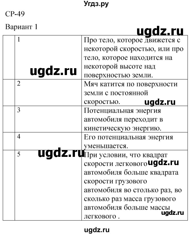 ГДЗ (Решебник) по физике 7 класс (контрольные и самостоятельные работы) О. И. Громцева / самостоятельная работа / работа 49 (вариант) / 1