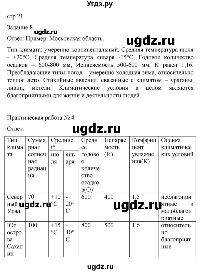 ГДЗ (Решебник) по географии 8 класс (рабочая тетрадь с контурными картами) Баринова И.И. / страница / 21