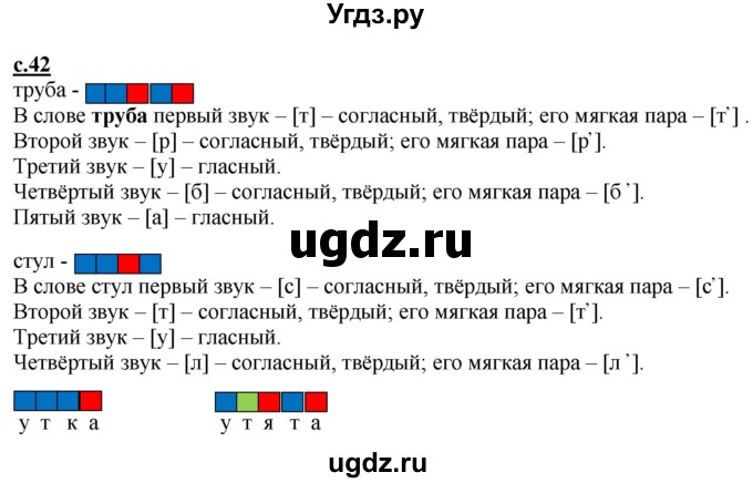 ГДЗ (Решебник) по русскому языку 1 класс (букварь) Журова Л.Е. / часть 1. страница / 42