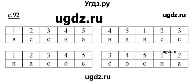 ГДЗ (Решебник) по русскому языку 1 класс (букварь) Журова Л.Е. / часть 1. страница / 92