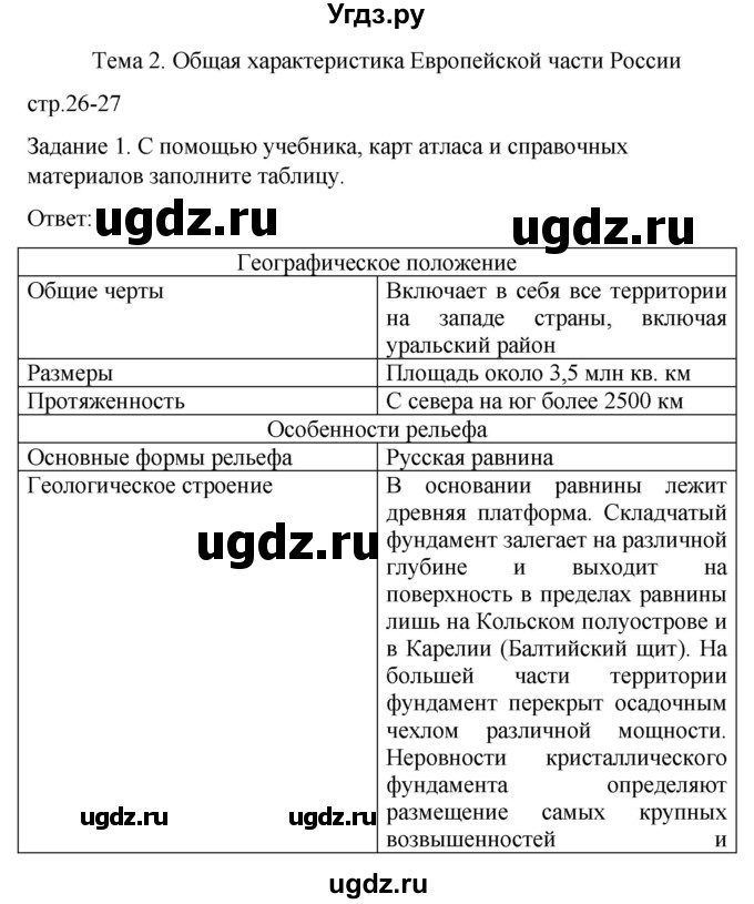 ГДЗ (Решебник) по географии 9 класс (рабочая тетрадь) Баринова И.И. / страница / 26-27