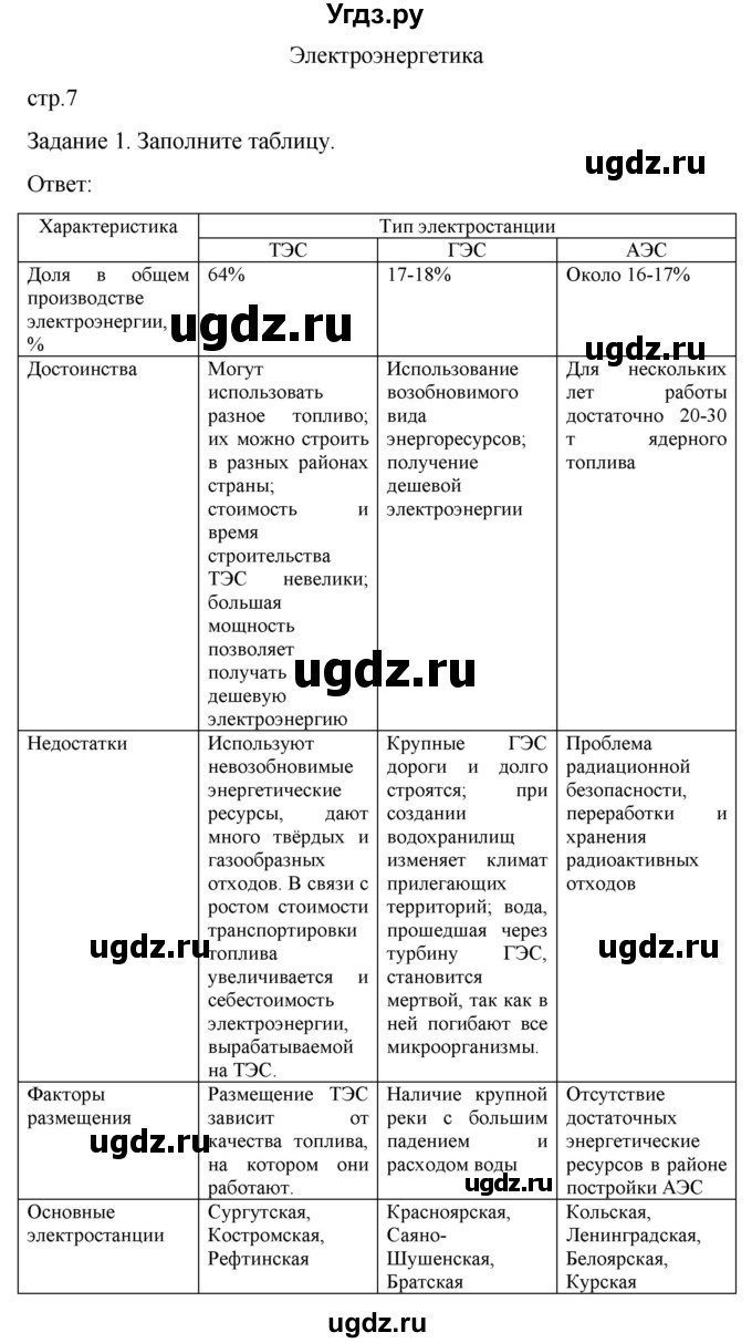 ГДЗ (Решебник) по географии 9 класс (рабочая тетрадь) Баринова И.И. / страница / 7