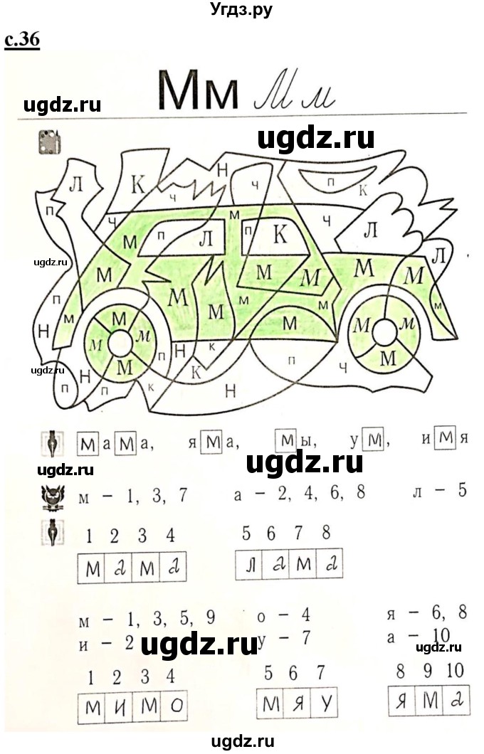 ГДЗ (Решебник) по русскому языку 1 класс (рабочая тетрадь Я учусь писать и читать) Кузнецова М.И. / страница / 36