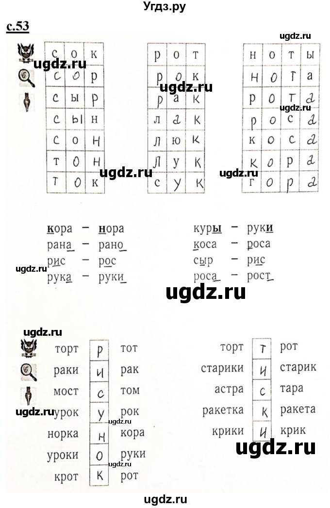 ГДЗ (Решебник) по русскому языку 1 класс (рабочая тетрадь Я учусь писать и читать) Кузнецова М.И. / страница / 53