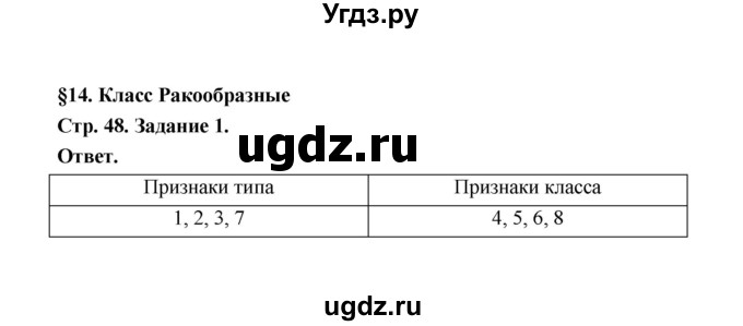 ГДЗ (Решебник) по биологии 7 класс (рабочая тетрадь) И.П. Чередниченко / параграф 14 (страница) / 48