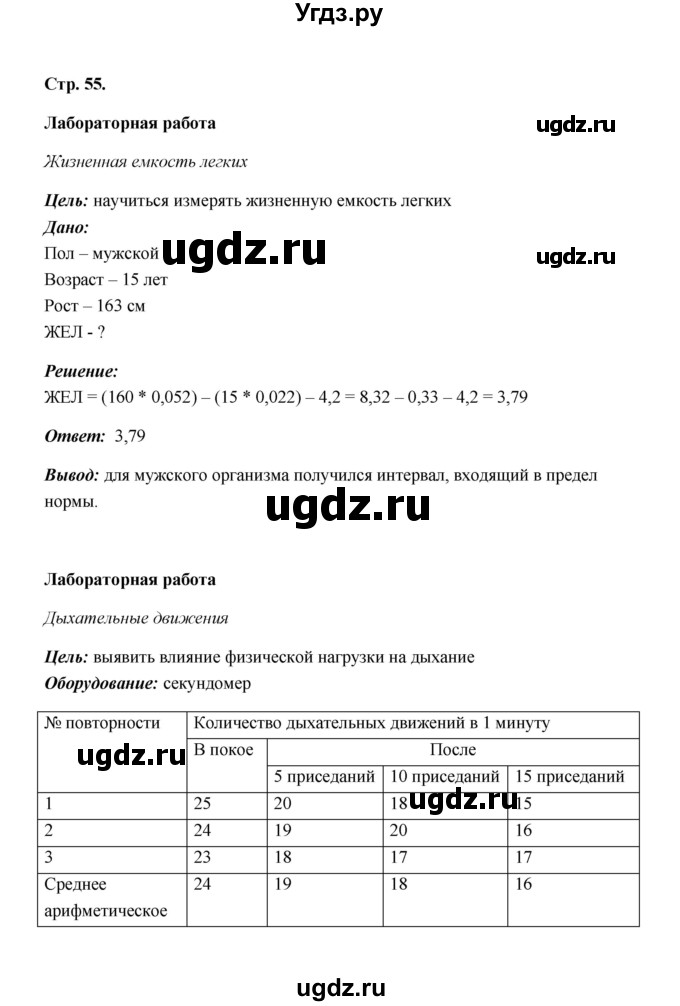 ГДЗ (Решебник) по биологии 8 класс (рабочая тетрадь) Н.Ф. Бодрова / страница / 55