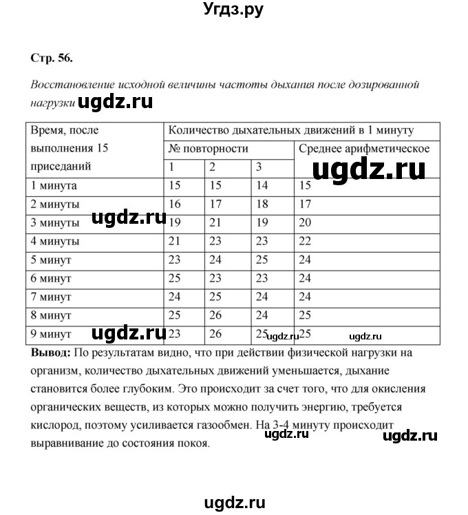 ГДЗ (Решебник) по биологии 8 класс (рабочая тетрадь) Н.Ф. Бодрова / страница / 56