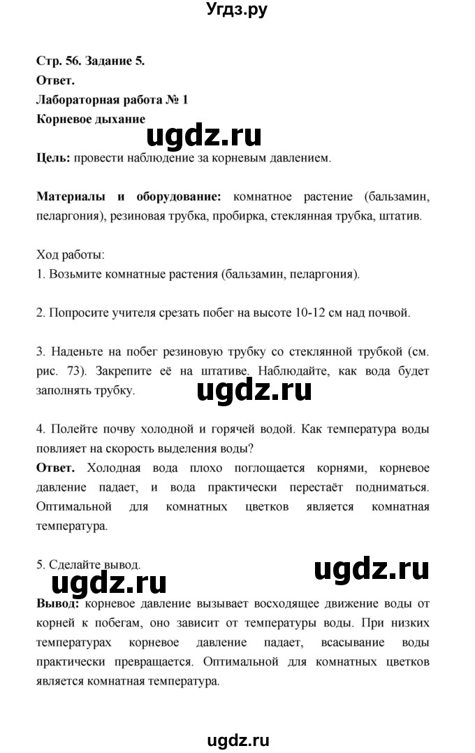 ГДЗ (Решебник) по биологии 6 класс (рабочая тетрадь) В.И. Сивоглазов / страница / 56