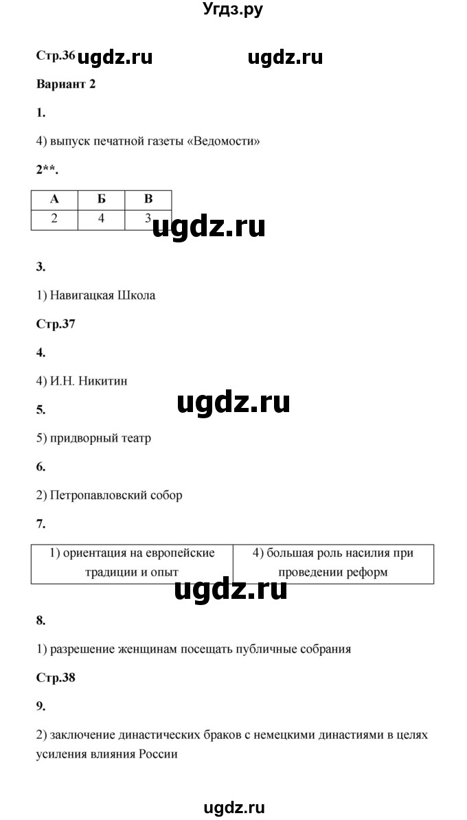 ГДЗ (Решебник) по истории 8 класс (контрольные работы) Я. В. Соловьёв / контрольная работа 4 (вариант) / 2