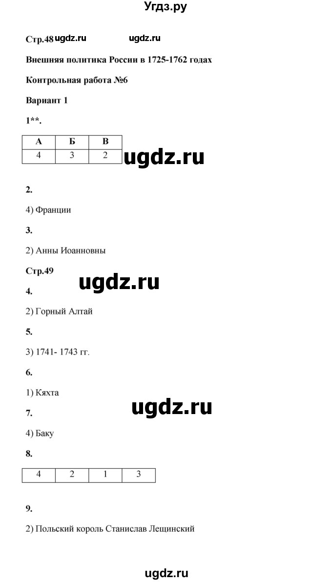 ГДЗ (Решебник) по истории 8 класс (контрольные работы) Я. В. Соловьёв / контрольная работа 6 (вариант) / 1