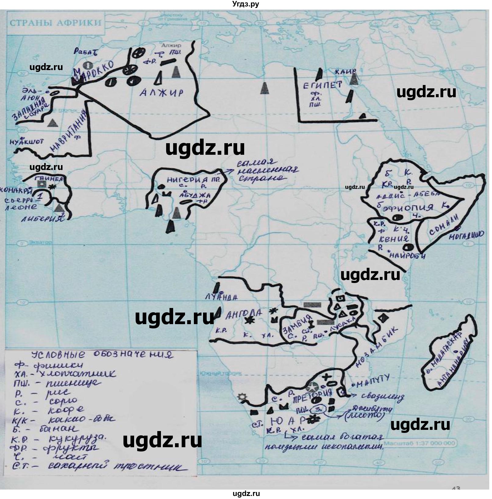 ГДЗ (Решебник) по географии 7 класс (рабочая тетрадь с контурными картами и заданиями для подготовки к ГИА и ЕГЭ) Сиротин В.И. / страница / 43