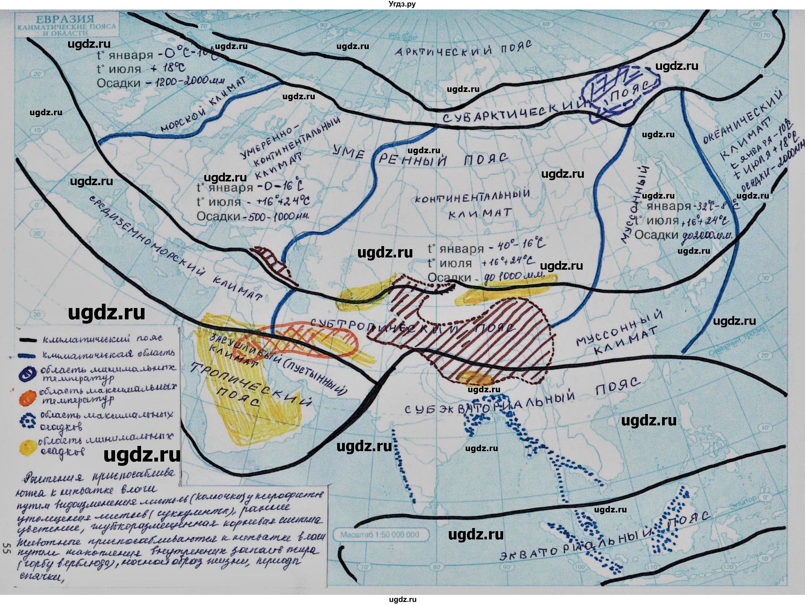 ГДЗ (Решебник) по географии 7 класс (рабочая тетрадь с контурными картами и заданиями для подготовки к ГИА и ЕГЭ) Сиротин В.И. / страница / 55