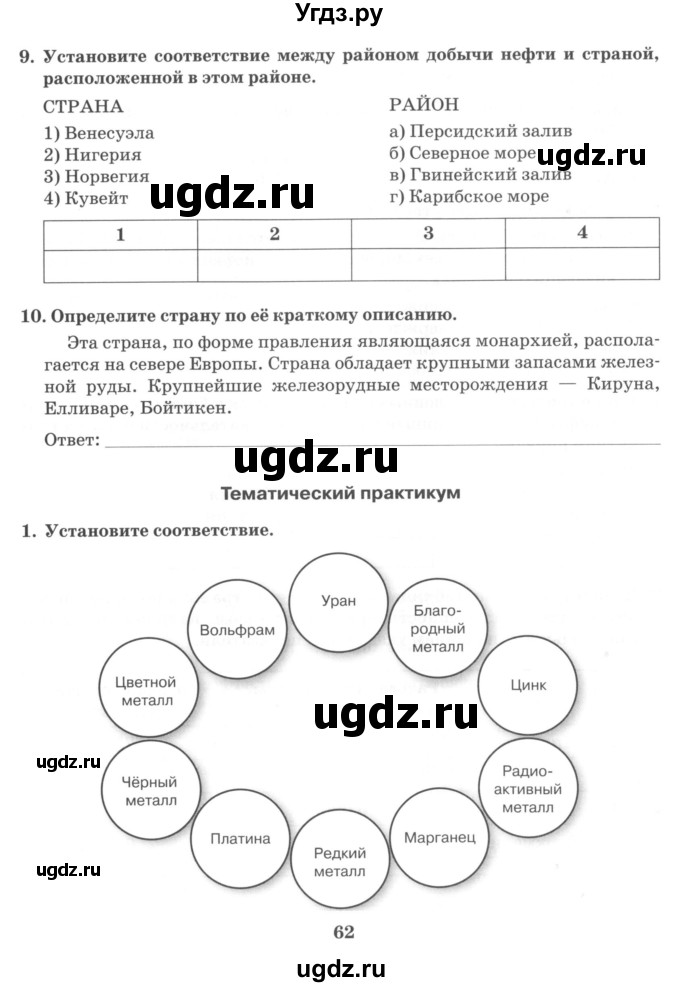 ГДЗ (Учебник) по географии 10 класс (рабочая тетрадь) Домогацких Е.М. / часть 1. страница / 62