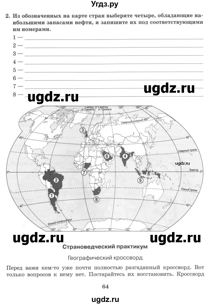 ГДЗ (Учебник) по географии 10 класс (рабочая тетрадь) Домогацких Е.М. / часть 1. страница / 64