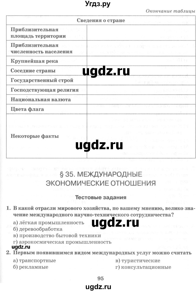 ГДЗ (Учебник) по географии 10 класс (рабочая тетрадь) Домогацких Е.М. / часть 2. страница / 95