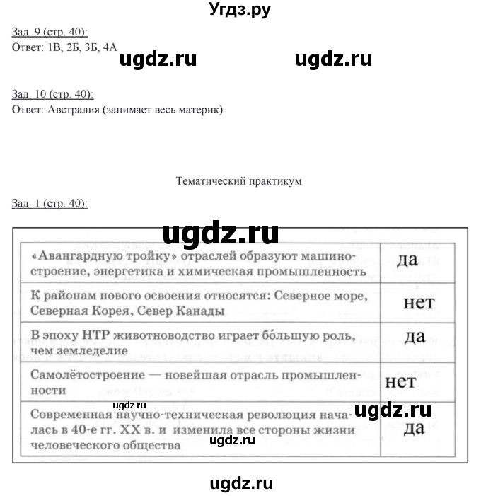 ГДЗ (Решебник) по географии 10 класс (рабочая тетрадь) Домогацких Е.М. / часть 2. страница / 40