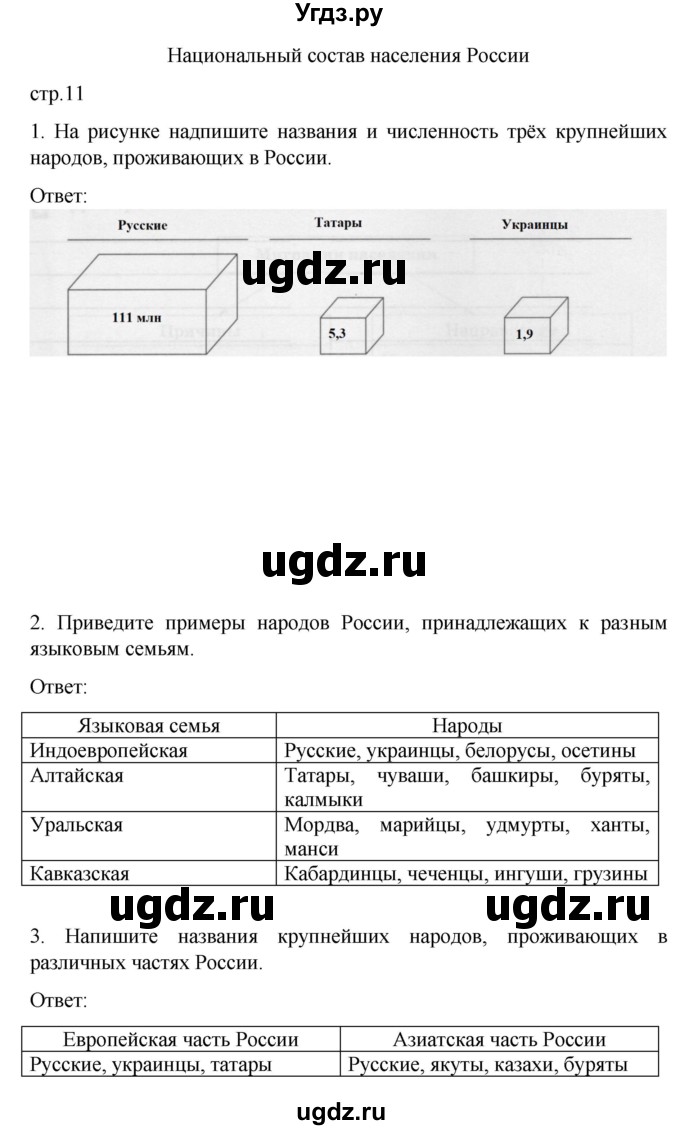 ГДЗ (Решебник) по географии 9 класс (рабочая тетрадь Население и хозяйство) Дронов В.П. / страница / 11