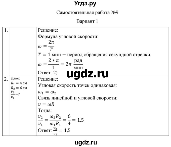 ГДЗ (Решебник) по физике 10 класс (самостоятельные и контрольные работы) Ерюткин Е.С. / механика / кинематика / СР-9. вариант / 1